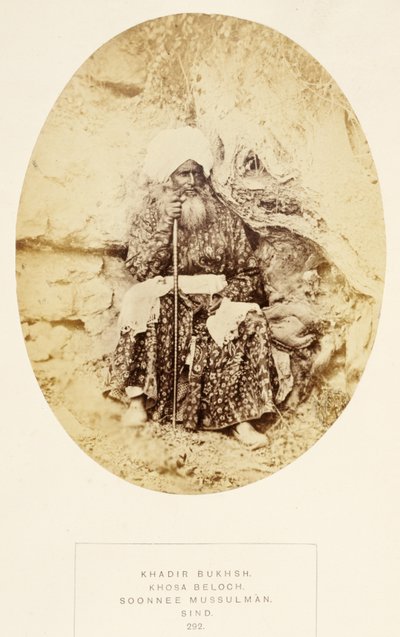 Khadir Bukhsh, Khosa Beloch, Soonnee Mussulman, Sind, from The People of India, by J. Forbes Watson, published 1868 by English Photographer
